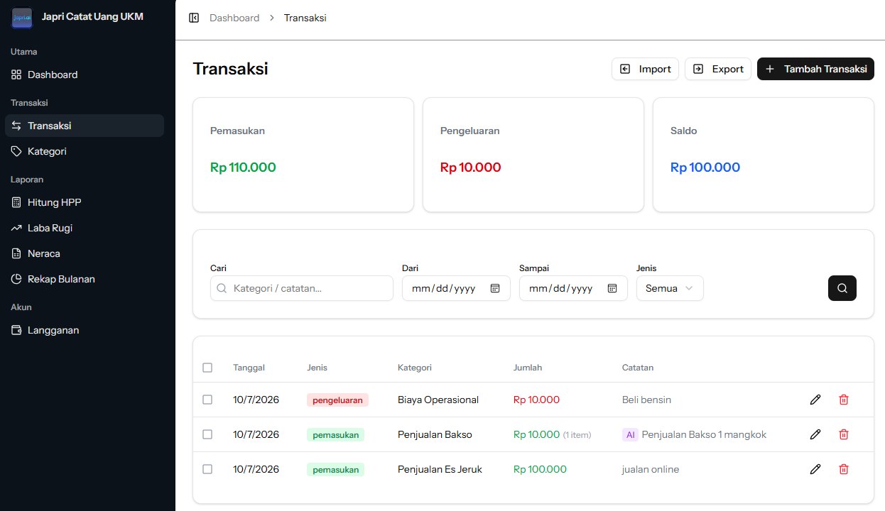 Screenshot Dashboard Japri Catat Uang